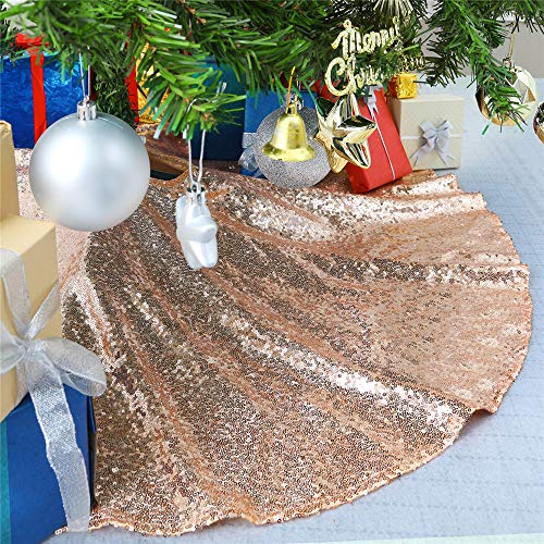 Sequin Tree Skirt 24inch Rose Gold Small Christmas Tree Skirt Round Embroidered Sparkly Xmas Tree Ornament Decorations