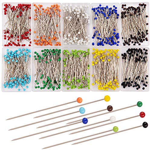 AIEX 1000 Pieces Sewing Pins Glass Ball Multicolor Head Pins Straight Quilting Pins with Pearl Heads for Dressmaker Jewelry Decoration(38mm)