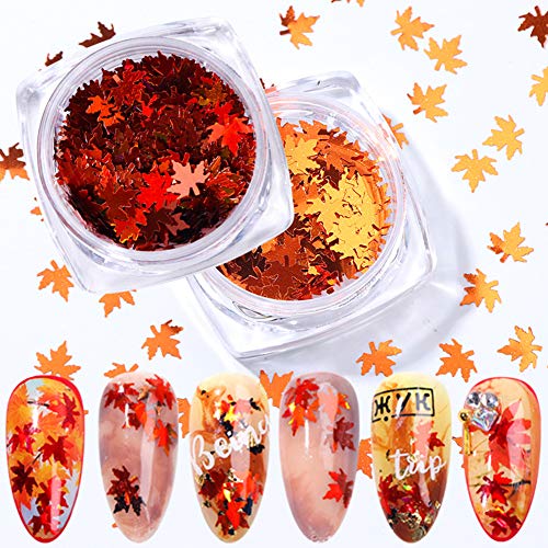 Fall Nail Art Stickers Maple Leaf Nail Art Sequins Nails Supply 2 Box Autumn Gradient Maple Leaves Thin Nail Sequin 3D Maple Leaves Glitters Nail Flakes Acrylic Manicure Tips Accessories Decorations