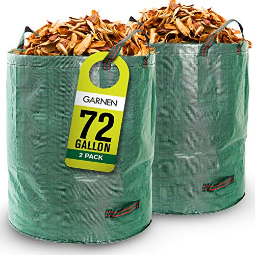 Garnen 72 Gallon Garden Waste Bags (2 Pack), Heavy Duty Reusable/Collapsible Leaf Bags with 4 Reinforced Handles for Lawn Yard Pool Plant Trash Trimming Gardening Containers