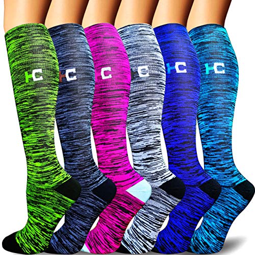 Compression Socks For Women&Men 1/3/6 Pairs - Best Medical for Running Athletic Flight Travel Circulation Recovery, 20-30mmHg (A1-Multicoloured35- 6 Pairs, Small / Medium)