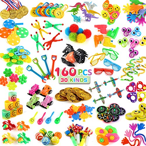 160 PCS Party Favors for Kids Birthday(30 Kinds), Bulk Toy for Carnival Prizes, School Classroom Rewards, Small Toys for Goodie Bag Stuffer and Pinata Filler, Treasure Chest Box for Child Boy Girl