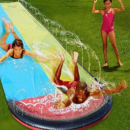 Giant Lawn Water Slide Inflatable 16ft Silp Slide Play Center Slide Water Spraying and Crash Pad For Kids Children Summer Backyard Swimming Pool Games Outdoor Toys with Bumper Double Slide