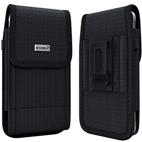 Bomea Rugged Nylon iPhone 8 6 6s 7 Holster Black Carrying Cell Phone Holder Belt Clip Holster Case Pouch for iPhone 8 / 6 / 6S / 7 (Fits iPhone with Otterbox Case /Lifeproof Case / Battery Case)