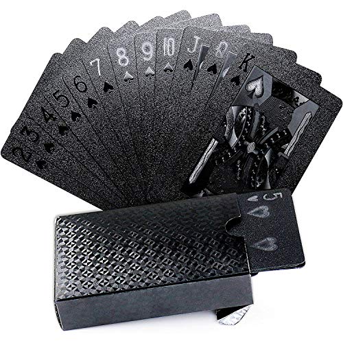 Joyoldelf Cool Black Foil Poker Playing Cards, Waterproof Deck of Cards with Gift Box, Use for Party and Game