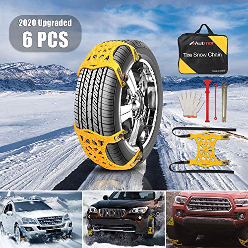 AUTMOR Car Snow Chains, 6pcs Adjustable Anti Slip Emergency Tire Straps, Cars/SUV/Truck/ATV Winter Wheel Chains, Security Blocks for Vehicle, Tire Chains for Most Cars/SUV/Trucks