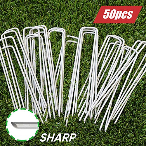 6 Inch Garden Stakes Galvanized Landscape Staples, U-Type Turf Staples for Artificial Grass, Rust Proof Sod Pins Stakes for Securing Fences Weed Barrier, Outdoor Wires Cords Tents Tarps, 50 Pcs