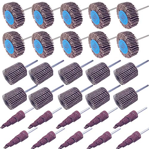 Sackorange 30 PCS Abrasive Flap Wheel Sander,80 Grit 1/8' Shank Diameter Cone Shape Abrasive Sandpaper Flap Sanding Wheel Grinding Head Rotary Tool for Grinding and Polishing