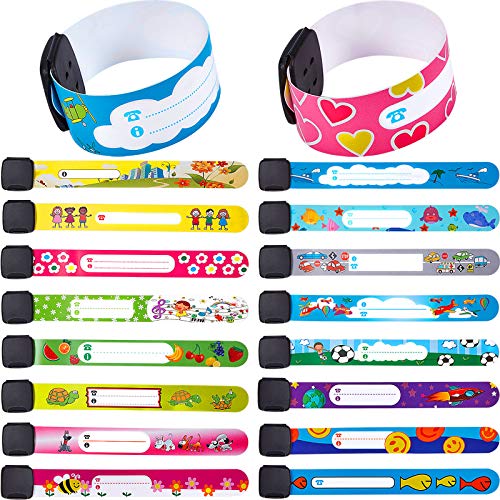 36 Pieces Anti Lost ID Wristband Children Safety ID Wristband Reusable Identification Bracelets Adjustable Waterproof ID Band for Boys and Girls, 18 Styles