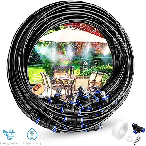 Gesentur [Upgraded 2020] Misting Cooling System - 75.46ft (23M) Misting Line + 30 Metal Mist Nozzles + a Brass Adapter (3/4) for Outdoor Patio Garden Home Irrigation Trampoline