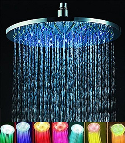 7 colors 8' Rainfall Round Bathroom Shower Head RGB LED Flash Light