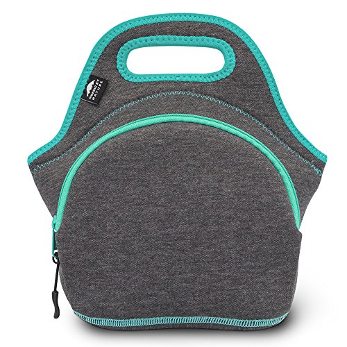 Nordic By Nature Neoprene Lunch Bag for Women & Lunch tote for Kids Insulated Lunch bag Reusable Washable Thick Durable Neoprene & Soft Cotton Feel, Outside Pocket, (M) Dark Gray/Lagoon