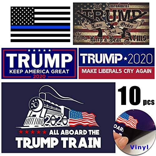 Trump 2020 Sticker 10 Pcs, Trump Bumper Stickers for Presidential Election - Five Different Sticker Designs (10 pcs)