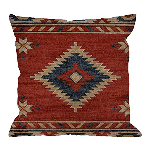 HGOD DESIGNS Vintage Southwest Native American Throw Pillow Case,Cotton Linen Cushion Cover Square Standard Home Decorative for Men/Women 18x18 inch Red …