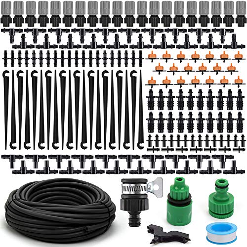 Flantor Garden Irrigation System, 50ft 1/4' Blank Distribution Tubing Watering Drip Kit/DIY Saving Water Automatic Irrigation Equipment Set for Garden Greenhouse, Flower Bed,Patio,Lawn