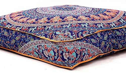Krati Exports Indian Floor Pillow Cushion Covers in Mandala Design (Blue Multi)