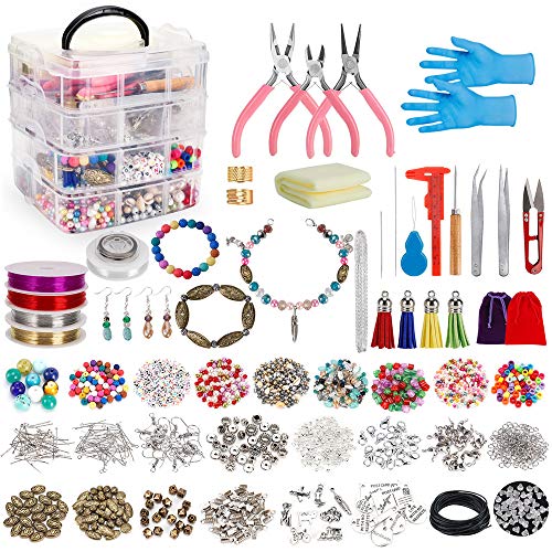 Jewelry Making Kit,Jewelry Making Supplies Includes Jewelry Beads,Charms, Findings,Pliers and Beading Wire for Necklace Earring Bracelet Making Repair Jewelry Making Tools Kits for Girls and Adults