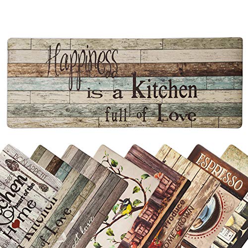 Farmhouse Kitchen Mats Cushioned Anti-Fatigue Comfort Mat for Home & Office Ergonomically Engineered Memory Foam Kitchen Rug Waterproof Non-Skid, 47' by 18', Happiness