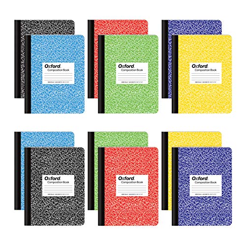 Oxford Composition Notebooks, Wide Ruled Paper, 9-3/4' x 7-1/2', Assorted Marble Covers, 100 Sheets, 12 per Pack, Colors May Vary (63794)