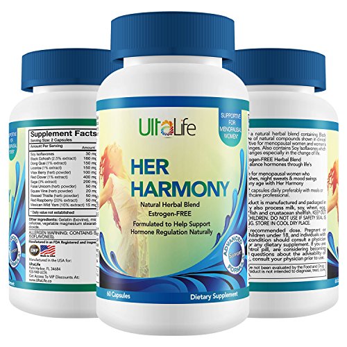 Her Harmony #1 Best Menopause Supplement w/Black Cohosh Relief from Mood Swings, Irritability, Hot Flashes, Night Sweats & Weight Gain Estrogen-Free Reset to Balance Hormones & Feel Good Again (HH-60)