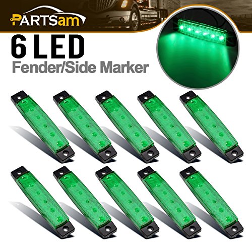 Partsam 10x 6 LED Green Side Marker Indicators Parking Light Trailer Truck Lorry RV Camper, 3.8' Sealed Green Trailer Marker Lights Lights for Truck Cab RV Lorries SUV HGV