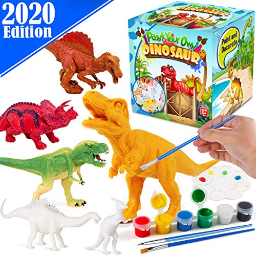 FunzBo Kids Crafts and Arts Set Painting Kit - Dinosaurs Toys Art and Craft Supplies Party Favors for Boys Girls Age 4 5 6 7 Years Old Kid Creativity DIY Gift Easter Paint Your Own Dinosaur Animal Set