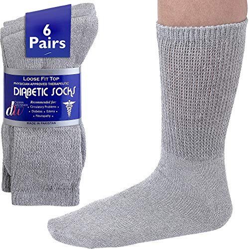 Diabetic Socks Mens Cotton 6-Pack Crew Grey by DEBRA WEITZNER
