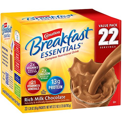 Carnation Breakfast Essentials Powder Drink Mix, Rich Milk Chocolate, Box of 22 Packets