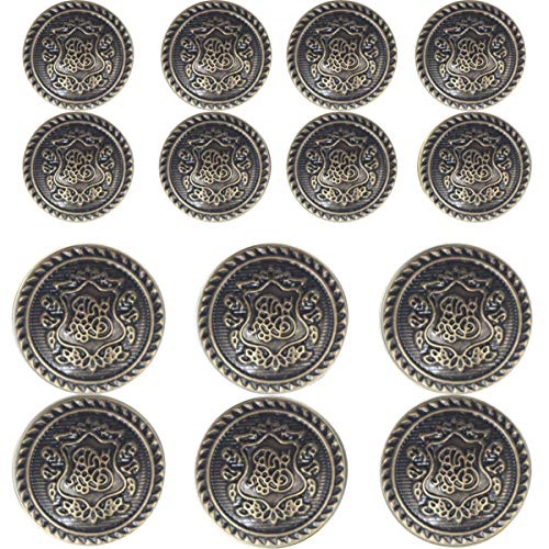 14 Piece Vintage Antique Brass (Bronze) Metal Blazer Button Set - Vine Crest - for Blazer, Suits, Sport Coat, Uniform, Jacket (Antique Bronze) 15mm 20mm