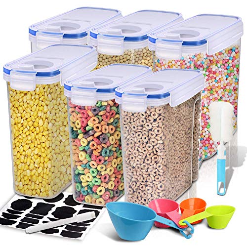 Cereal Container, EAGMAK Airtight Dry Food Storage Containers, BPA Free Large Kitchen Pantry Storage Container for Flour, Snacks, Nuts & More (Blue, Set of 6)