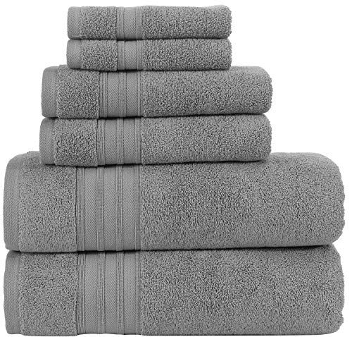 Hammam Linen 100% Cotton 6 Piece Towel Set, Cool Grey Super Soft, Fluffy, and Absorbent, Premium Quality Perfect for Daily Use (2 x Bath Towels, 2 x Hand Towels, 2 x Washcloths)