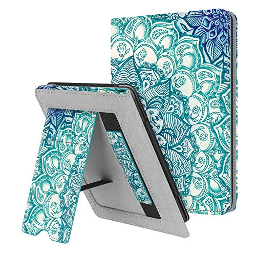 Fintie Stand Case for Kindle Paperwhite (Fits All-New 10th Generation 2018 / All Paperwhite Generations) - Premium PU Leather Protective Sleeve Cover with Card Slot and Hand Strap, Emerald Illusions
