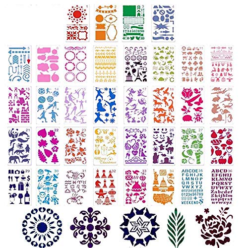 41 PCS Journal Stencil Plastic Planner Set for Notebook Diary Scrapbook DIY Includes Letter Stencil, Number Stencils, Drawing Stencils, Icons, Charts, Bread Stencils
