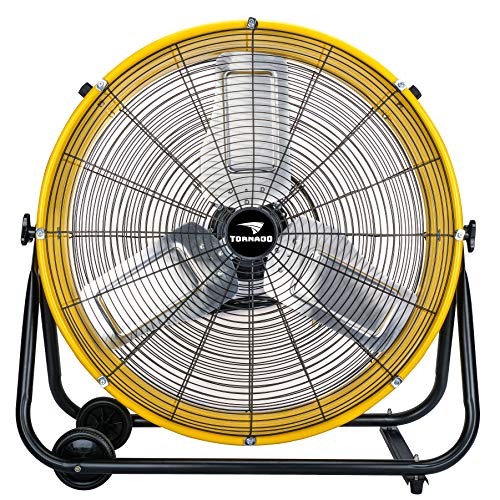 Tornado 24 Inch Grade UL Safety Listed High Velocity Movement Heavy Duty Drum 3 Speed Air Circulator Fan 7800 CFM-Industrial, Commercial, Residential, and Greenhouse Use, Yellow