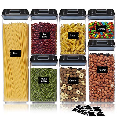 Ecowaare Airtight Food Storage Containers with Lids, 7 Piece Plastic Cereal Cotainers Storage Set, Kitchen Pantry Organization Containers Ideal for Spaghetti,Cereal, Pasta, Nuts