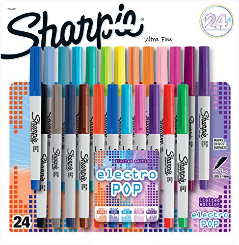 Sharpie Electro Pop Permanent Markers, Ultra Fine Point Markers, Assorted Colors, 24 Count