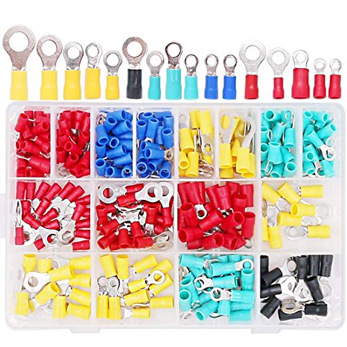 Hilitchi 160-Pcs 22-10 AWG Assorted Insulated Ring Wire Crimp Connector Terminals Assortment Kit