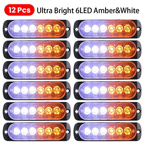 12PCS Emergency Strobe Lights, Safety Truck Lights, 6-LED Surface Mount LED Strobe Lights for Vehicles