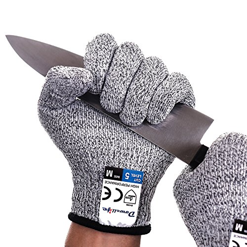 Dowellife Cut Resistant Gloves Food Grade Level 5 Protection, Safety Kitchen Cuts Gloves for Oyster Shucking, Fish Fillet Processing, Mandolin Slicing, Meat Cutting and Wood Carving, 1 Pair (Small)