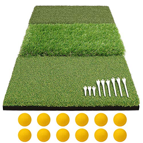 Gavistory 30'x17' Tri-Turf 3-in-1 Golf Hitting Mat Foldable Includes Tight Lie, Rough and Fairway for Driving, Chipping, and Putting Golf Practice and Training