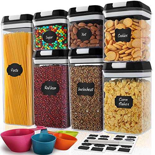 Airtight Food Storage Containers - MCIRCO 7 Pcs BPA Free Plastic Containers with Upgraded Lids - Kitchen & Pantry Organization and Canisters for Cereal,Flour, Include Label,Marker and Measuring Tools