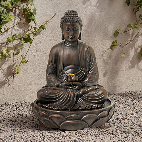 John Timberland Meditating Asian Zen Buddha Outdoor Water Fountain with Light LED 27 1/2' High Seated for Table Desk Yard Garden Patio Home