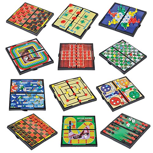 Gamie Magnetic Board Game Set Includes 12 Retro Fun Games - 5' Compact Design - Individually Boxed - Teaches Strategy & Focus - Great for Road Trip/ Travel/ Camping - Best Gift for Kids Ages 6+