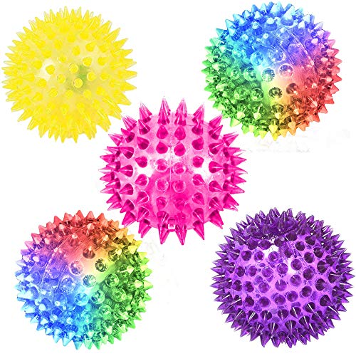 Stages Sensory Builder Light Up LED Spiky Bouncy Ball, Blinking Sensory Toy, Set of 5 - Mixed Colors, Multi