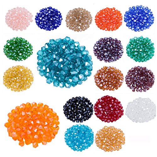 LONGWIN Lot 1800pcs Glass Bicone Beads Wholesale 4mm Bicone Shaped Crystal Faceted Beads Jewelry Making Supply for DIY Beading Projects, Bracelets, Necklaces, Earrings & Other Jewelries (Color 2)