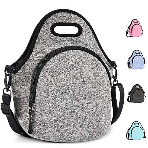 Gowraps Lunch Bags For Women/Men/Kids Neoprene Lunch Tote Bags With Adjustable Detachable Shoulder Straps Reusable Soft Insulated Lunch Bags For School/Picnic/Work(Gray)