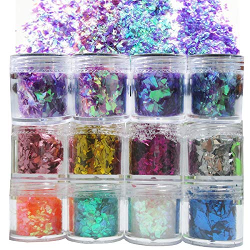 12 Colors Iridescent Chunky Glitter Flakes Irregular Resin Epoxy Art Craft Paint Festival Cosmetic Body Glitter Sequins Decor (Irregular)