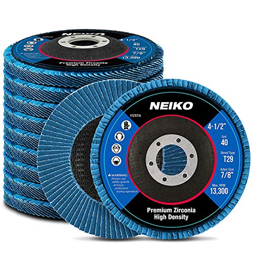 Neiko 11257A High Density Jumbo Premium Zirconia Flap Disc | 4.5' x 7/8-Inch, 40 Grit, Bevel Type #29-10 Pack