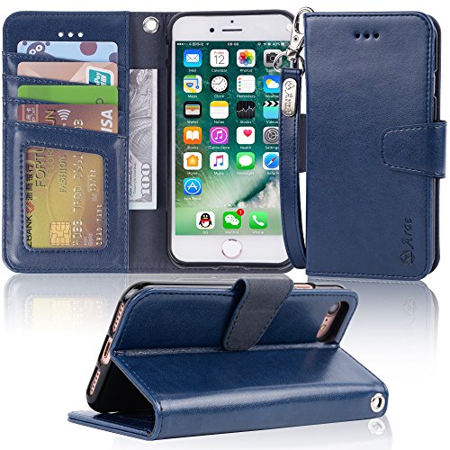 Arae Case for iPhone 7 / iPhone 8 / iPhone SE 2020, Premium PU leather wallet Case with Kickstand and Flip Cover for iPhone 7 / iPhone 8 / iPhone SE 2nd Generation 4.7 inch, blue