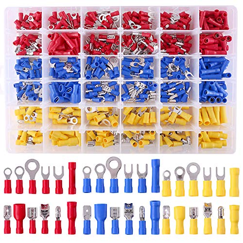 Glarks 540pcs 22-16/16-14/12-10 Gauge Mixed Quick Disconnect Electrical Insulated Butt Bullet Spade Fork Ring Solderless Crimp Terminals Connectors Assortment Kit